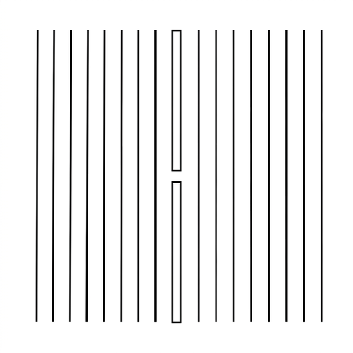 A horizontal barrier with a central gap. Plane wavefronts approach the gap normally from the left. On the right side, draw straight transmitted wavefronts with noticeably larger spacing than the incident wavefronts and little spreading.