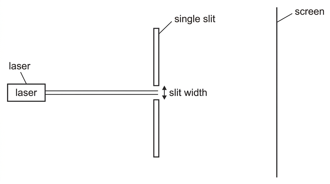 Sketch prompt showing laser, single rectangular slit and screen; no intensity pattern drawn.