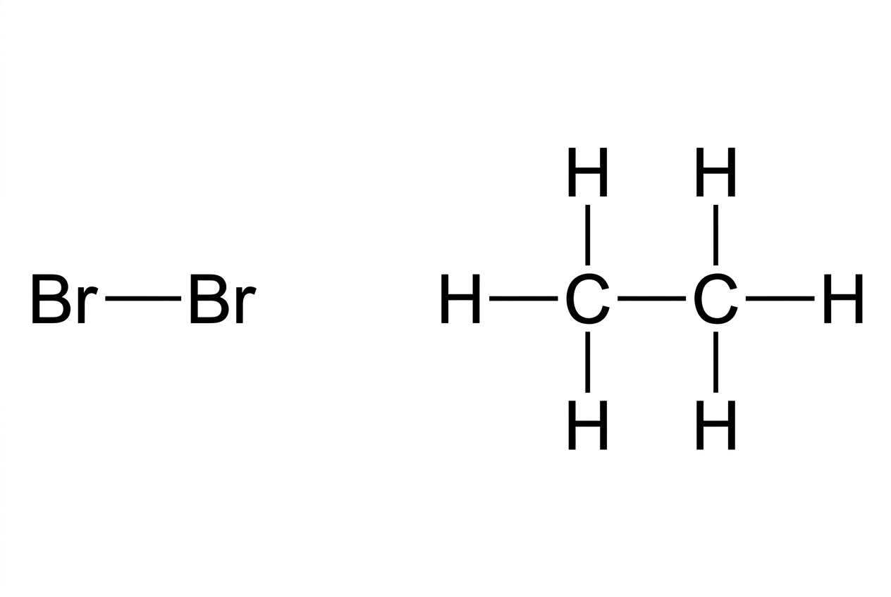 An unannotated displayed Br–Br molecule and ethane molecule with space for mechanism arrows; no arrows or products are shown.