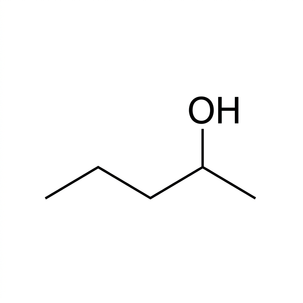 A skeletal line formula for a five-carbon unbranched chain with a hydroxy group attached to the second carbon from one end. Carbon atoms are represented by line ends and vertices; the O and H of the hydroxy group are shown explicitly. No name or molecular formula is shown.