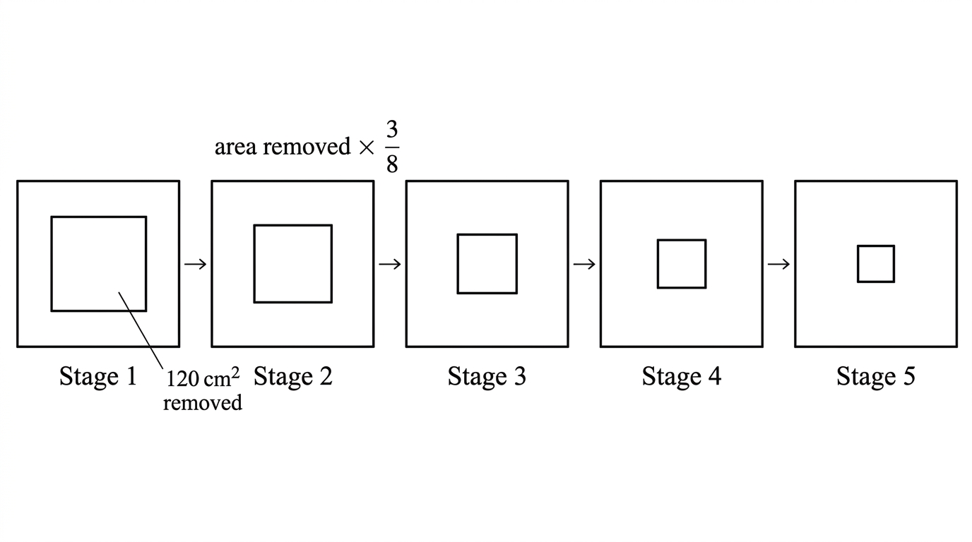 A self-similar laser-cut sheet shown over several stages, with progressively smaller regions removed.