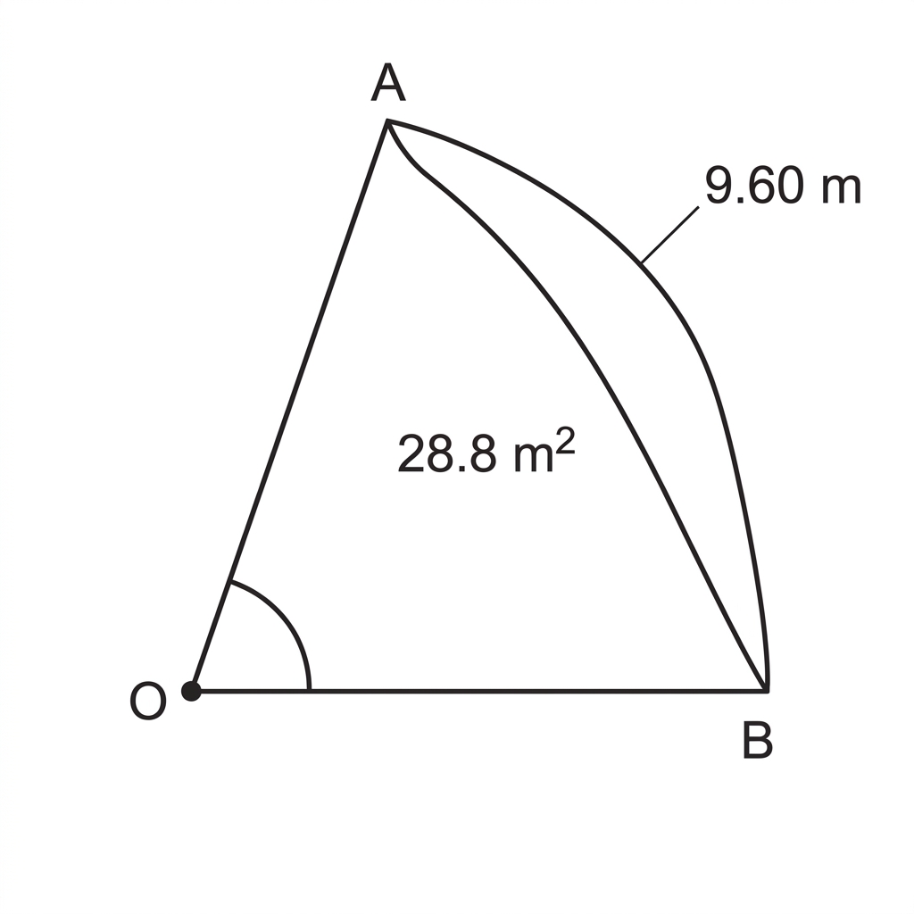 A circular sector with its curved edge, two radii and the chord joining the endpoints of the arc. The arc length and sector area are indicated, while the radius and central angle are unknown.