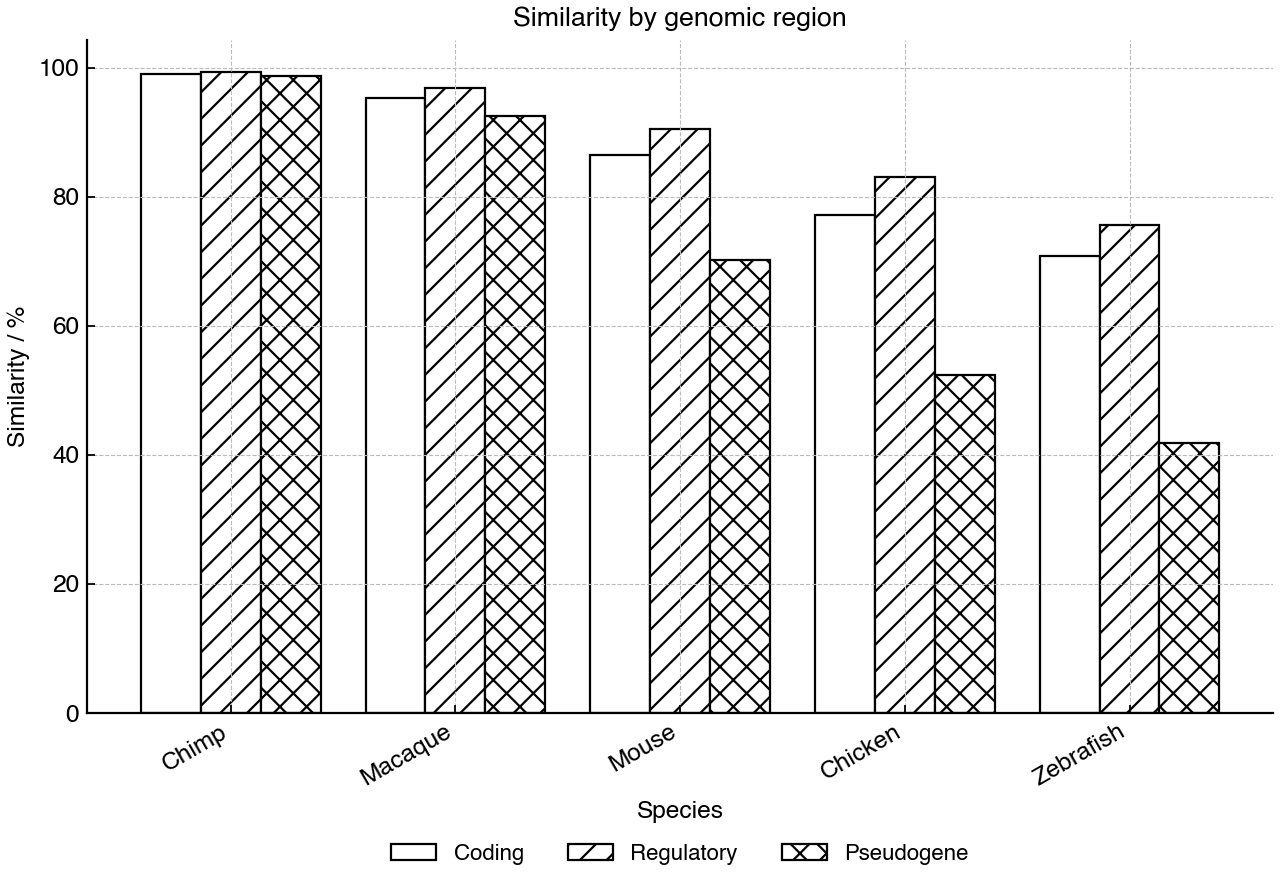 Sequence similarity for three genomic regions across selected species.