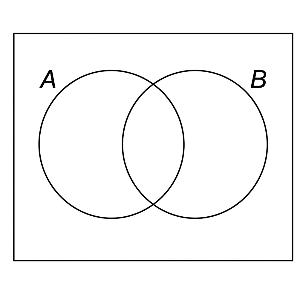 A two-set Venn diagram inside a rectangular universal set, with overlapping circles labelled A and B and four regions available for probability values.