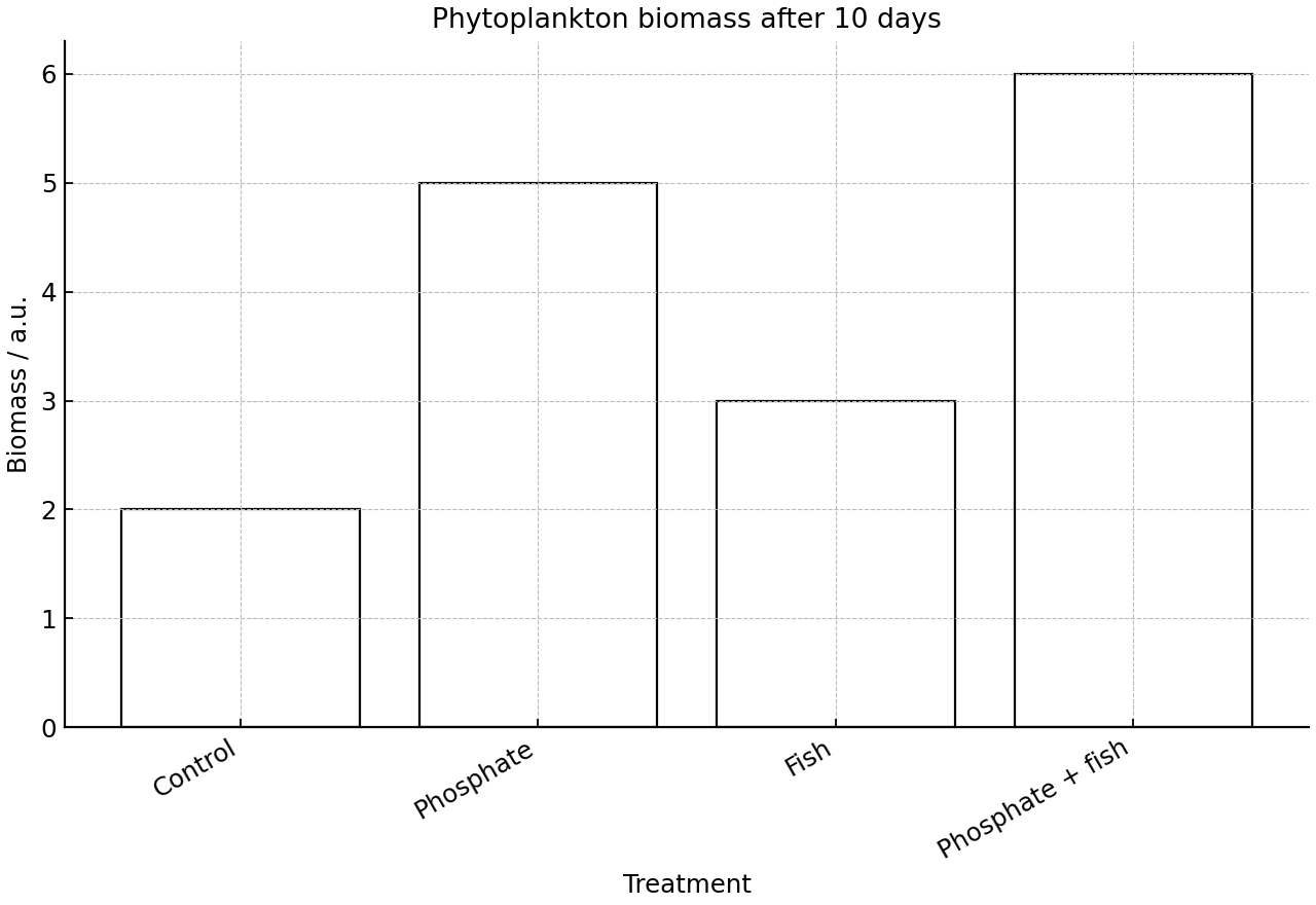 Phytoplankton biomass after 10 days in four mesocosm treatments.
