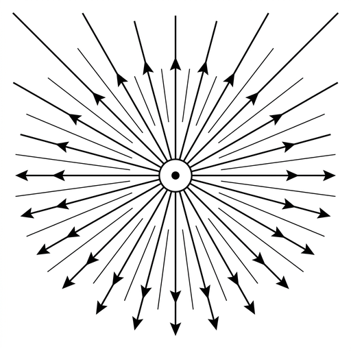 A black-and-white diagram showing a central wire as a circle with a dot symbol indicating current out of the page. Straight magnetic field lines radiate outward from the wire in all directions with arrowheads pointing away from the centre. Styling is simple and comparable to the other options.