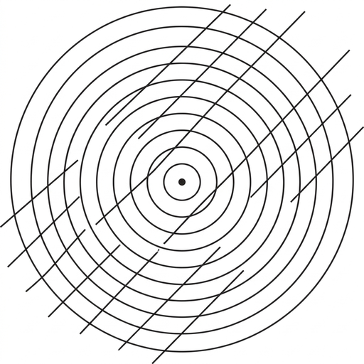 A point source at the centre with several concentric circular wavefronts. Draw several straight rays all parallel to one another across the circles, not radial.