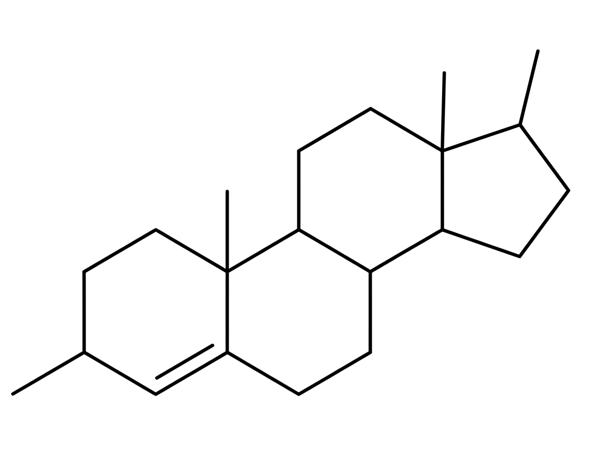 A skeletal formula with the steroid core only: three fused six-membered rings and one fused five-membered ring, with minimal side groups and no labels revealing the class name.