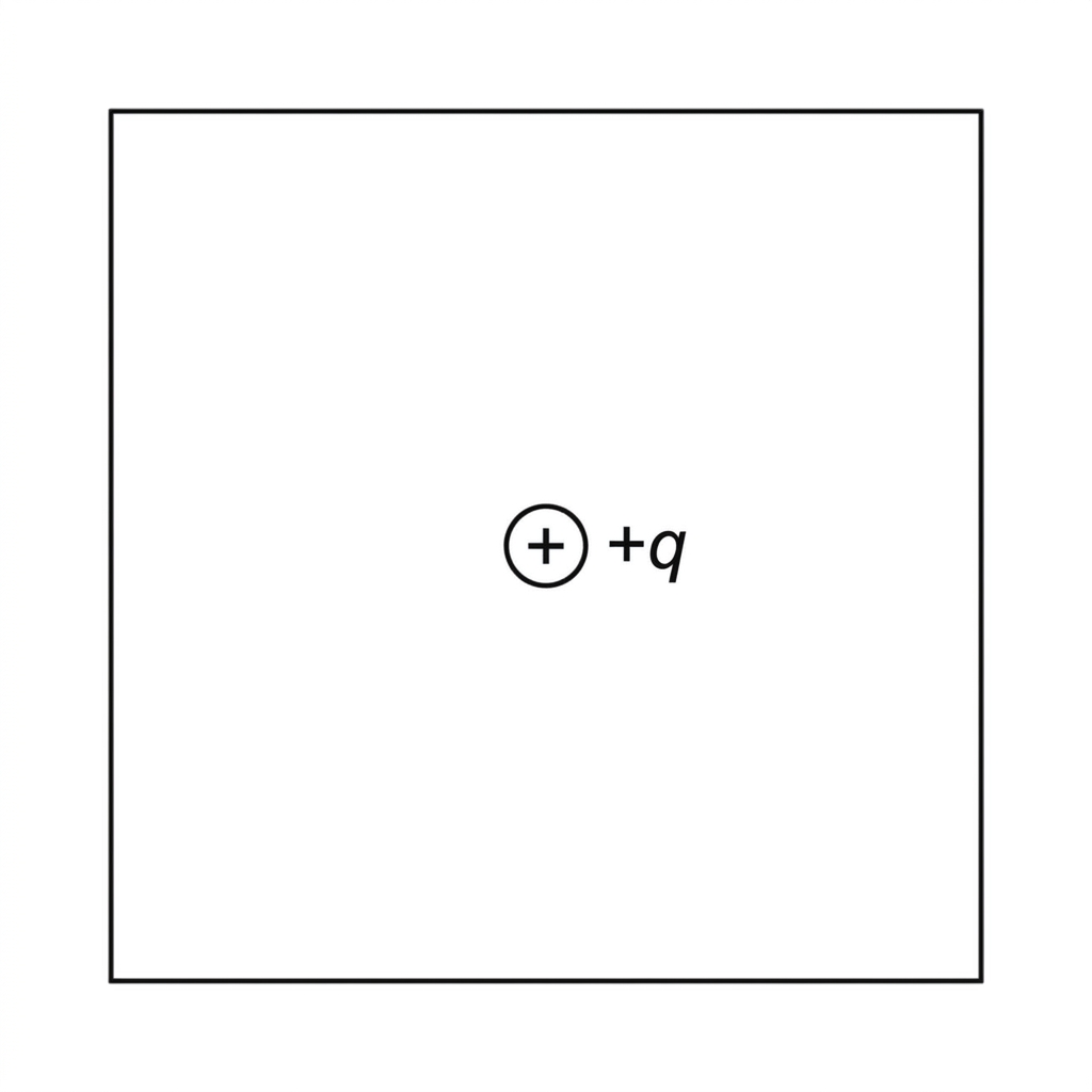 Blank square region with a single labelled positive point charge at the centre, leaving space for field lines to be drawn.