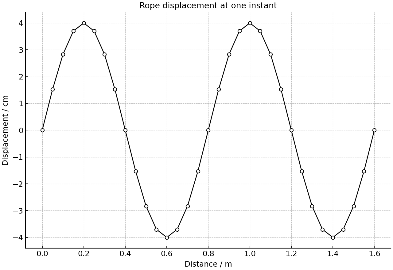 Displacement of a rope at one instant.