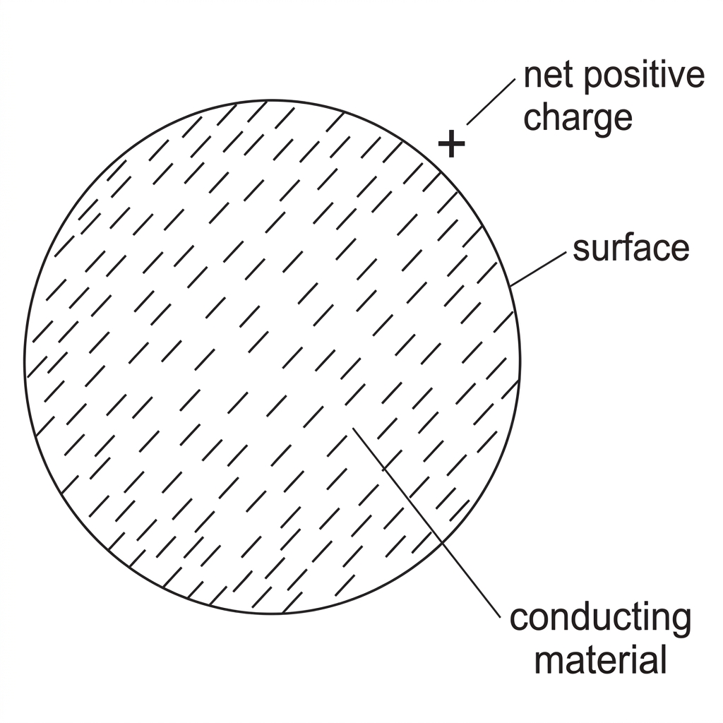 Cross-section of a solid charged conducting sphere with its surface and interior indicated; no field or potential values labelled.
