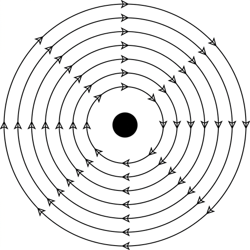 A circular planet at the centre surrounded by several concentric circular field lines. Arrowheads follow the circles tangentially around the planet. No radial inward or outward lines are shown.