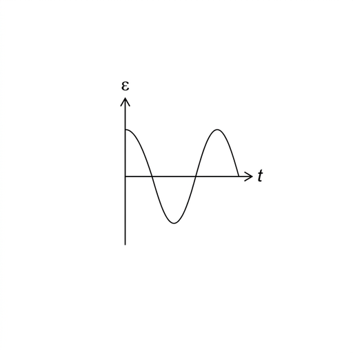 A small graph of induced emf $\varepsilon$ against time $t$. The curve is a smooth cosine-like wave starting at a positive maximum, completing regular cycles about the time axis.