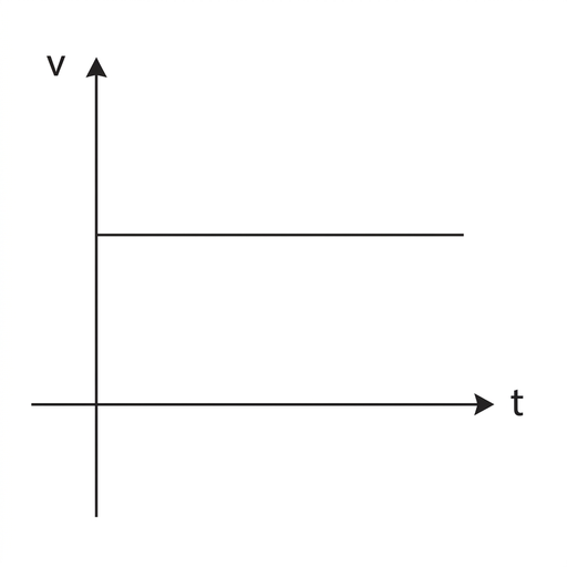 A velocity-time graph with axes labelled $v$ vertically and $t$ horizontally. A horizontal straight line is drawn above the time axis, beginning at the vertical axis and continuing to the right.