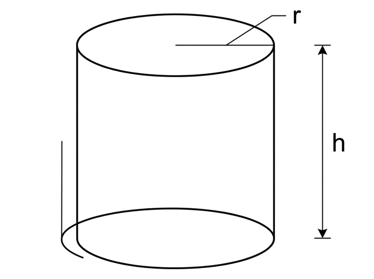A closed right circular cylinder labelled with variable radius r and height h.