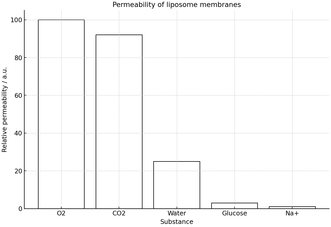 Permeability of selected substances through liposomes.