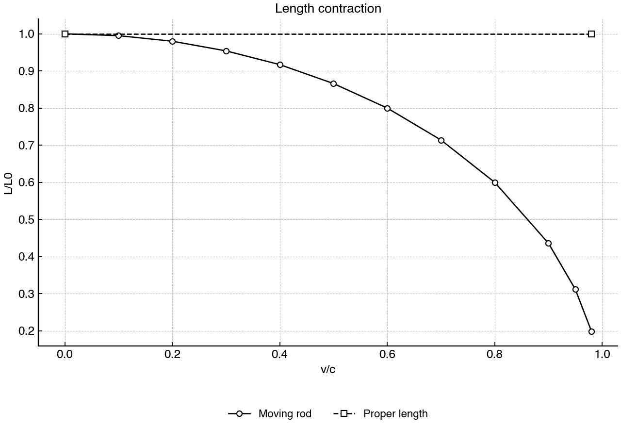 Measured length ratio of a rod as a function of its speed relative to the observer.