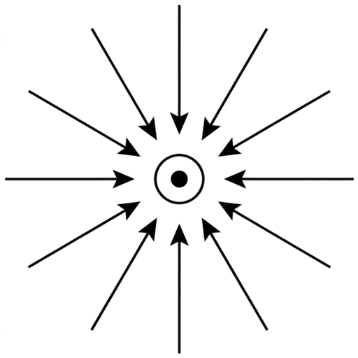 A top-view option diagram showing a small central circle representing the wire with a dot or upward-current label at the centre. Several straight magnetic field lines point radially inward toward the wire. The diagram is clean black line art on a white background.