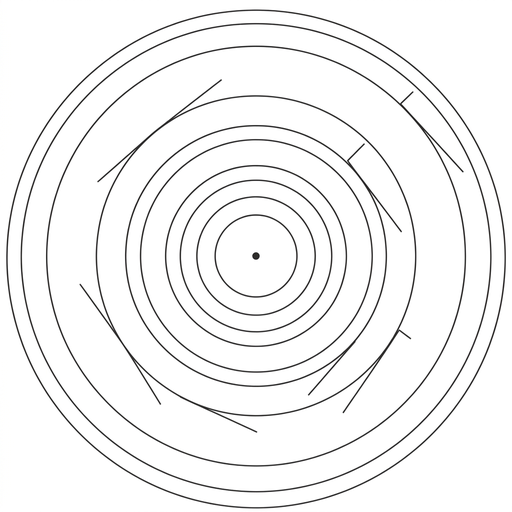 A point source at the centre with several concentric circular wavefronts. Draw short arrows tangent to the circular wavefronts at several positions, following the circles rather than crossing them.