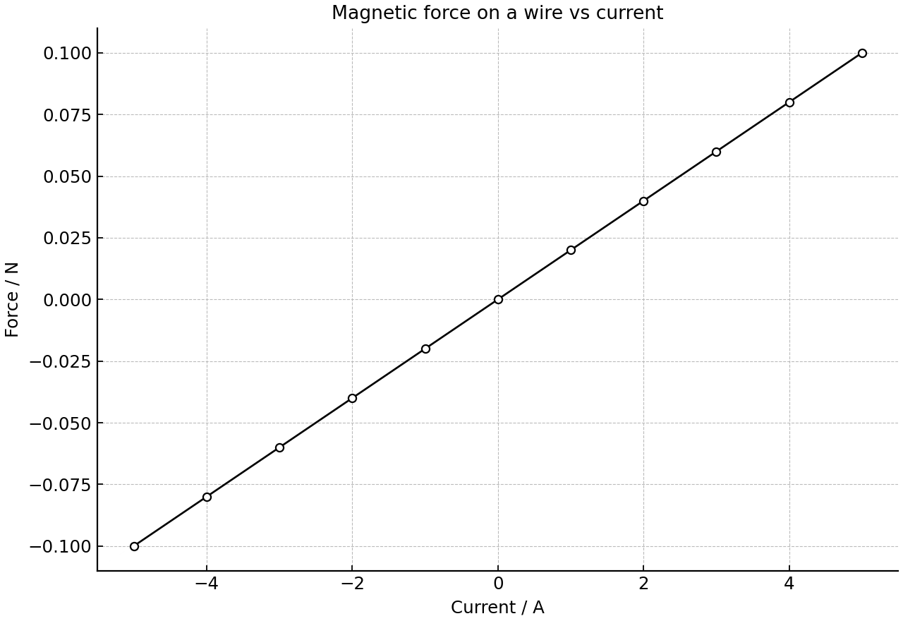 Magnetic force on a wire plotted against current.