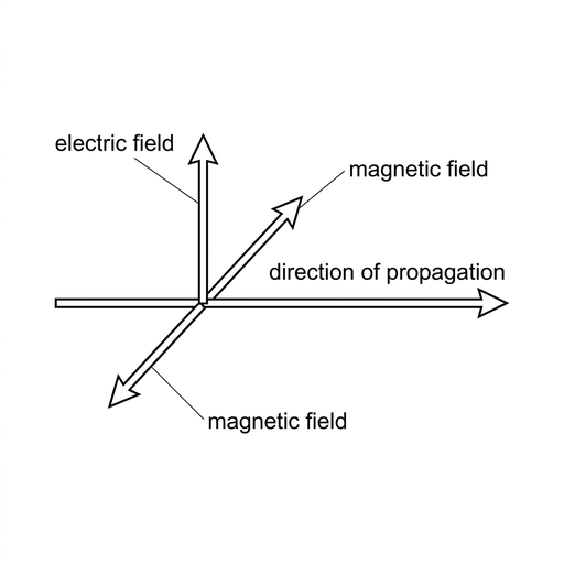 A three-dimensional axis-style diagram. An arrow labelled direction of propagation points horizontally to the right. The electric field and magnetic field vector waves are drawn parallel to each other and both transverse to the propagation direction. All labels are clear and styling matches the other options.