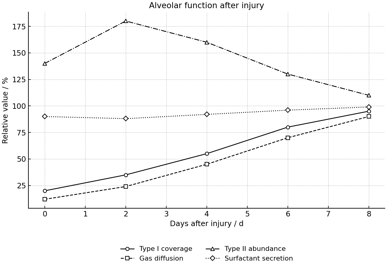 Relative alveolar measurements after injury.