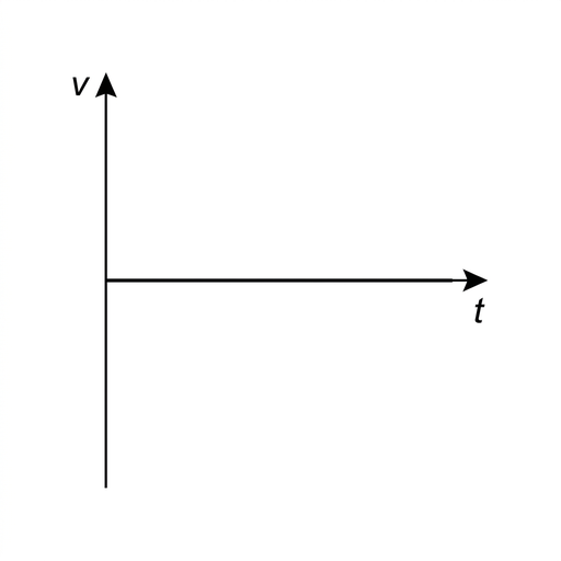 A velocity-time graph with axes labelled $v$ vertically and $t$ horizontally. The plotted line lies along the time axis from the origin, indicating zero velocity for all times.