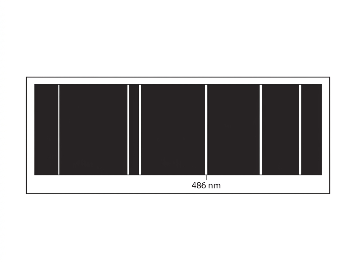 A spectrometer view showing a dark background crossed by several narrow bright vertical spectral lines of different colours or wavelengths. The lines should be separated irregularly to suggest a characteristic emission line spectrum. No numerical wavelength labels are shown.