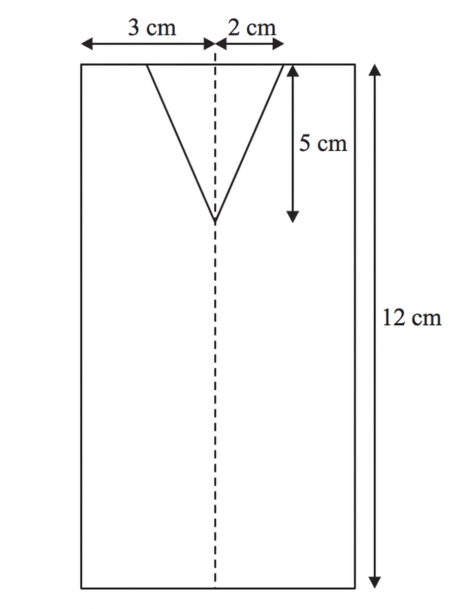 A vertical cross-section of a cylindrical candle containing a centred downward conical cavity, showing the cylinder dimensions and the cavity radius and depth.