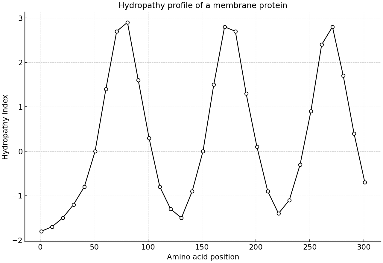 Hydropathy profile of a membrane protein.