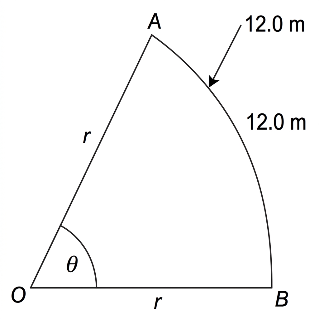 A sector-shaped acoustic panel with its radius, central angle, curved edge and two straight edges labelled.