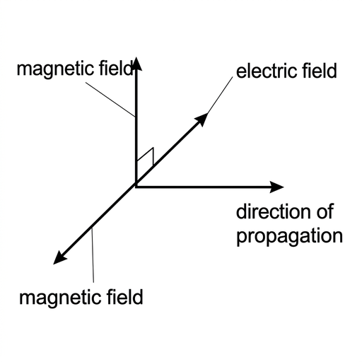 A three-dimensional axis-style diagram. An arrow labelled direction of propagation points horizontally to the right. The electric field vector or wave is drawn parallel to this direction. The magnetic field is drawn perpendicular to the propagation direction. All labels are clear and styling matches the other options.