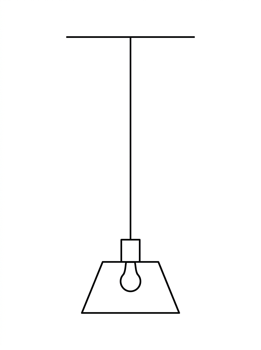 Simple diagram of a lamp suspended by a single vertical cable from a ceiling, with no force arrows shown.