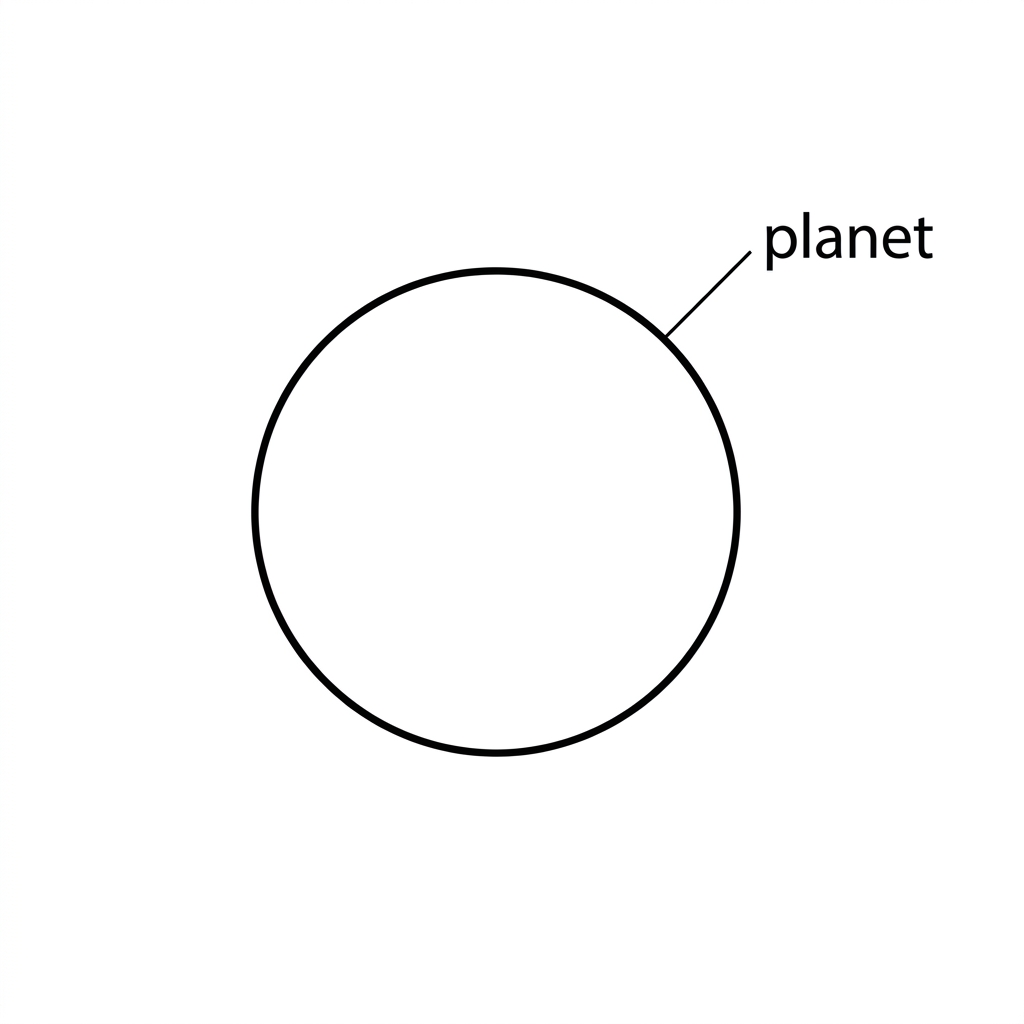A blank schematic consisting of a single circle representing a uniform spherical planet. The planet is labelled. No field lines or arrows are shown.