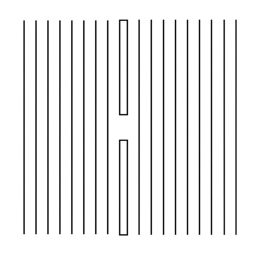 A horizontal barrier with a central gap. Plane wavefronts approach the gap normally from the left. On the right side, draw straight transmitted wavefronts with noticeably smaller spacing than the incident wavefronts and little spreading.